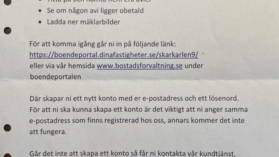 Infobrev från Bostadsförvaltning i Sverige AB
